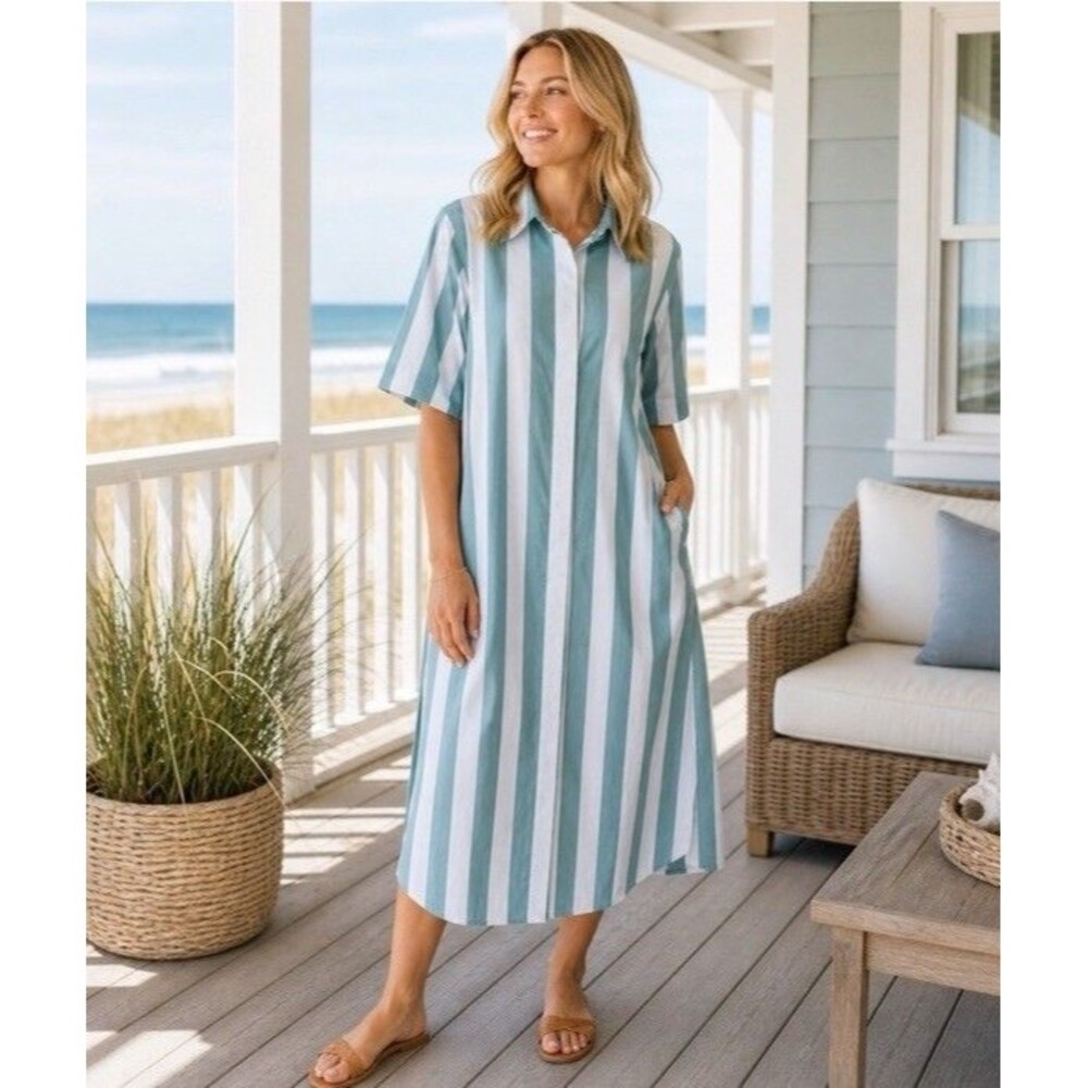 NWOT Lake x Atlantic Pacific Marnie Caftan Granita Stripe Night Shirt Dress XS